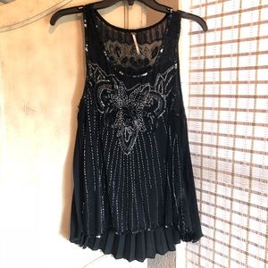 Free People Black Beaded Tank Top M